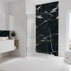 Schulte Pack de 2 panneaux muraux de salle de bains l.100 x H.255 cm, effet marbre noir et vert, DécoDesign Softtouch- Panneau Mural De Salle De Bains