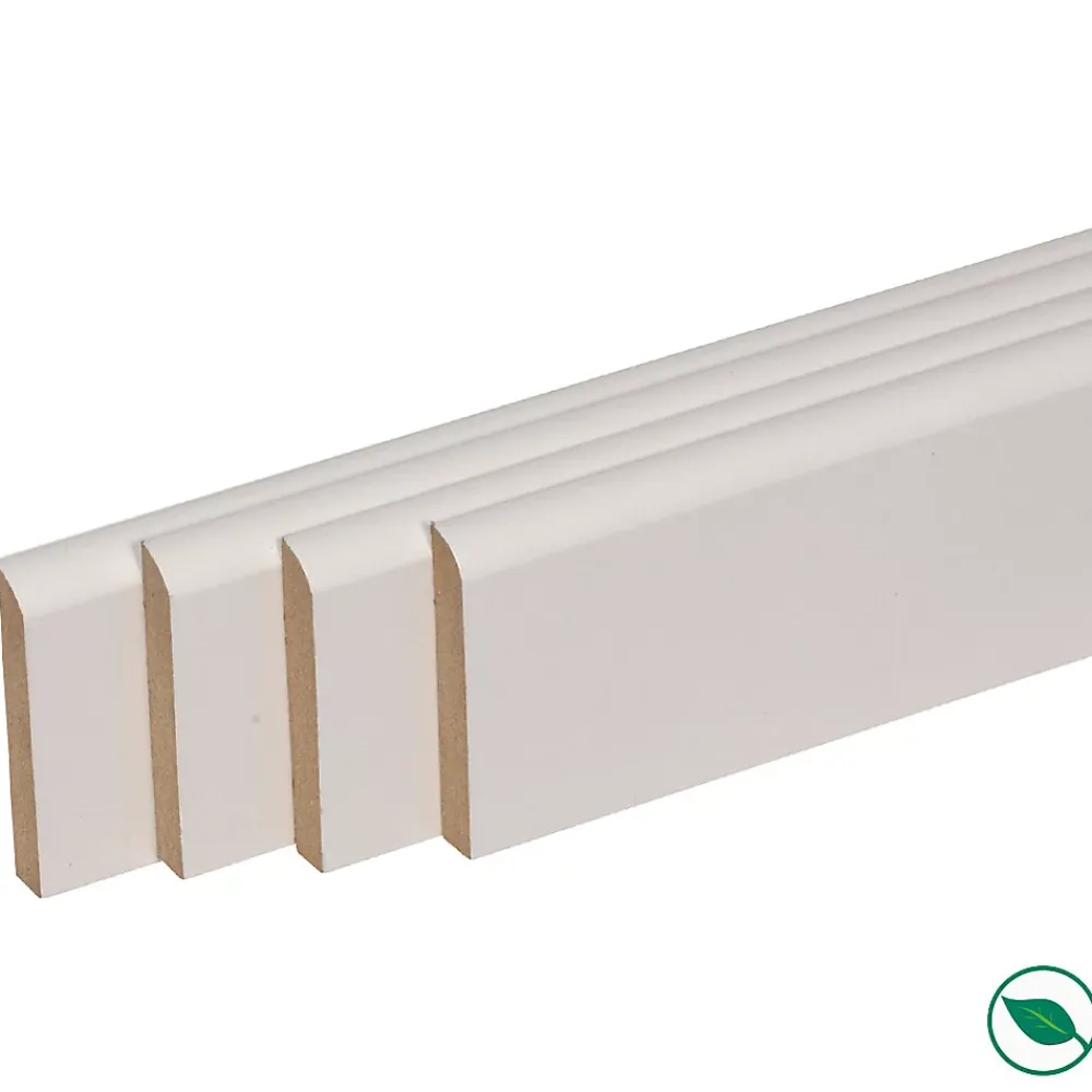 Forestea Moulure<Pack de 4 plinthes bord arrondi MDF revêtues blanc 2200 x 150 x 16 mm