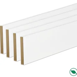 Forestea Pack de 4 plinthes bord carré MDF revêtues blanc 2200 x 68 x 12 mm- Moulure