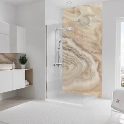 Schulte Pack de 2 salle de bains l.100 x H.255 cm, effet marbre beige, DécoDesign Softtouch- Panneau Mural De Salle De Bains