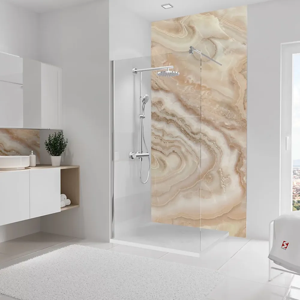 Schulte Pack de 2 salle de bains l.100 x H.255 cm, effet marbre beige, DécoDesign Softtouch- Panneau Mural De Salle De Bains