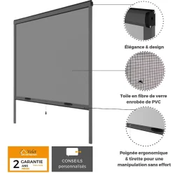 Volet-Moustiquaire PACK ECO de 2 moustiquaires alu H145 cm x L130 cm Gris- Moustiquaire Pour Fenêtre