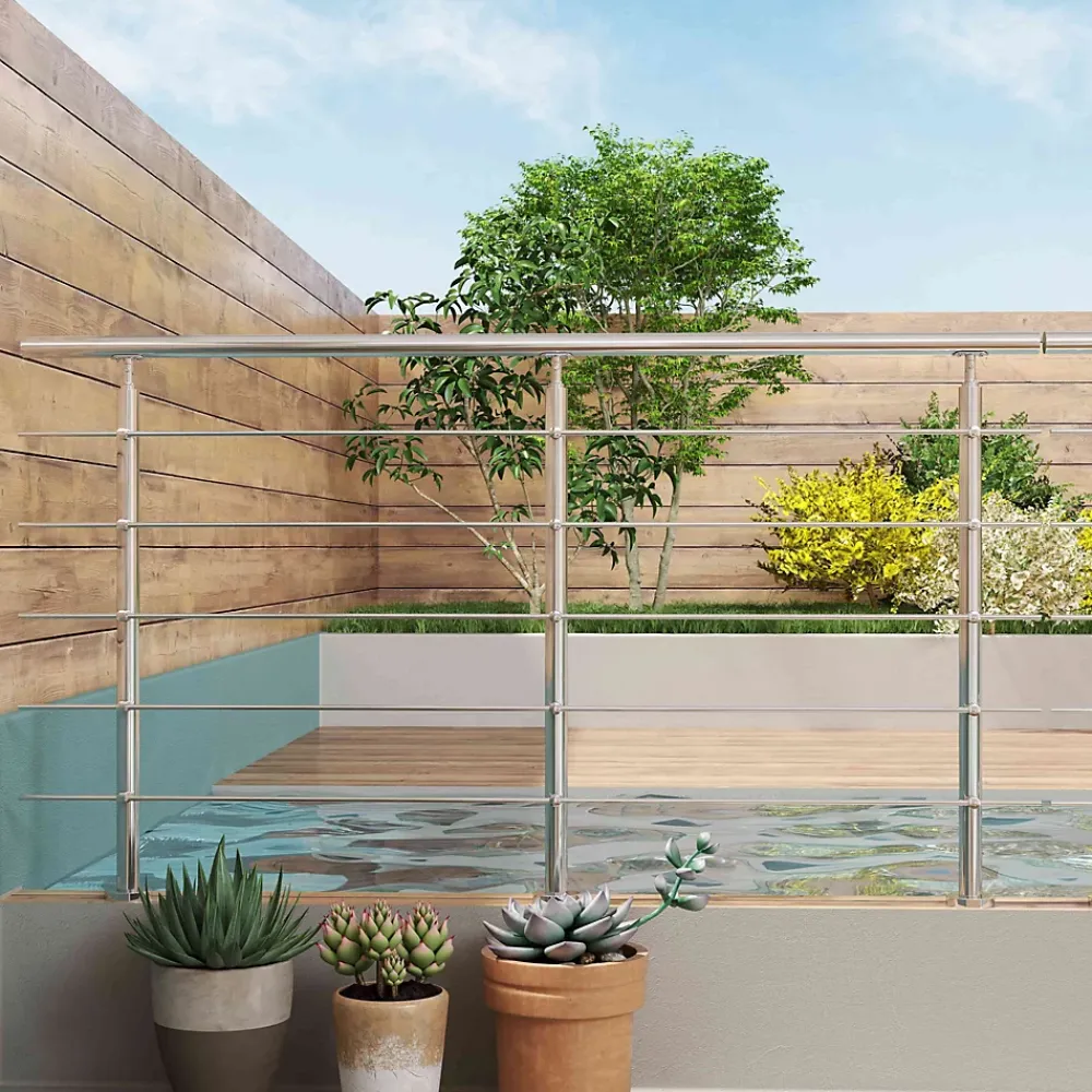 AICA Sanitaire Pack garde-corps 2 m 5 barres inox 304 argent installation verticale intérieur extérieur by Aica- Accessoire D'Escalier