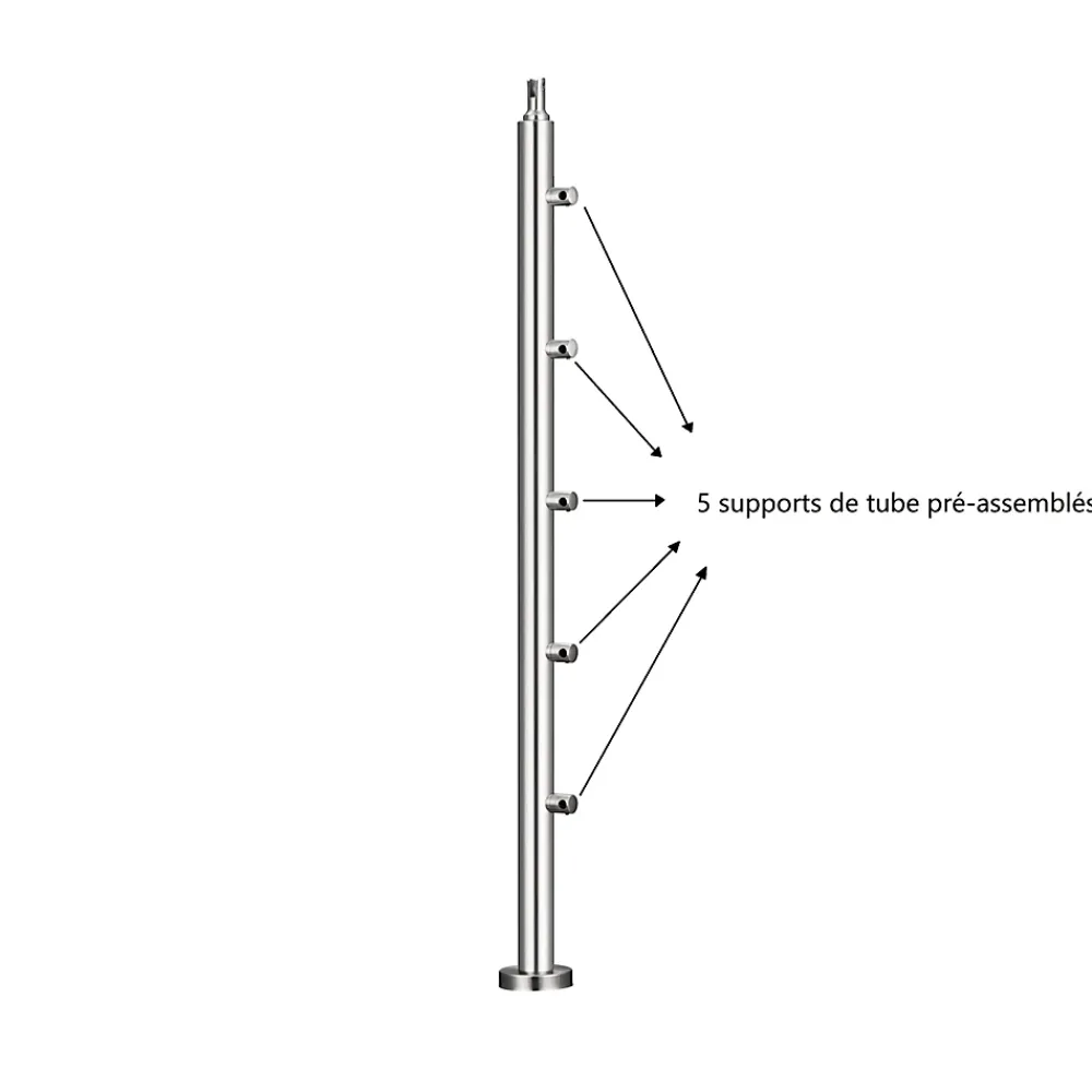AICA Sanitaire Pack garde-corps 2 m 5 barres inox 304 argent installation verticale intérieur extérieur by Aica- Accessoire D'Escalier