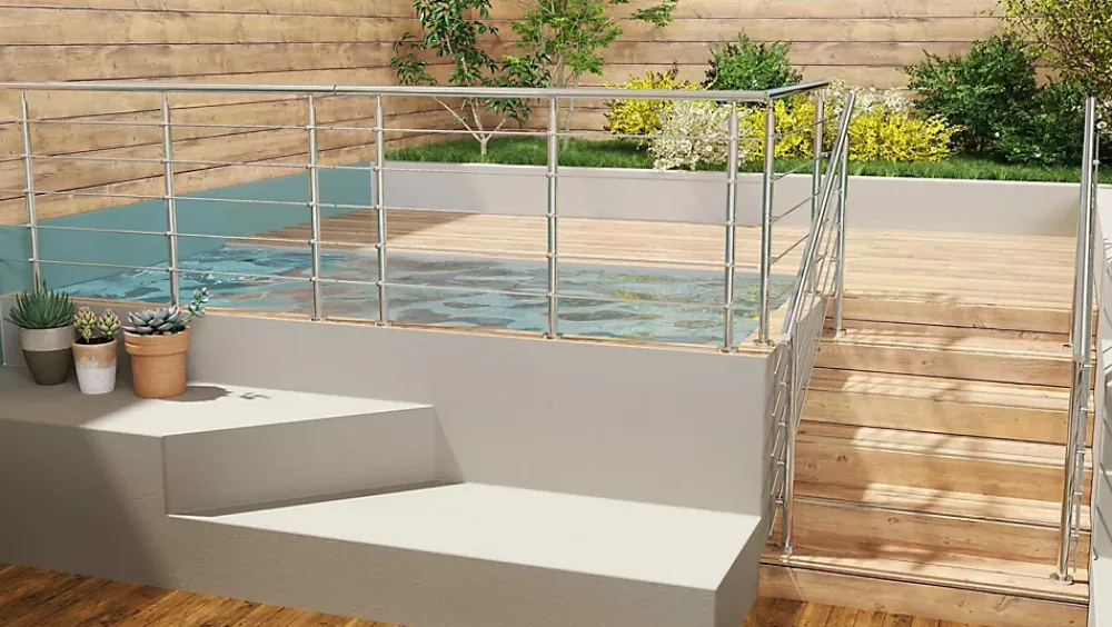 AICA Sanitaire Pack garde-corps 2 m 5 barres inox 304 argent installation verticale intérieur extérieur by Aica- Accessoire D'Escalier
