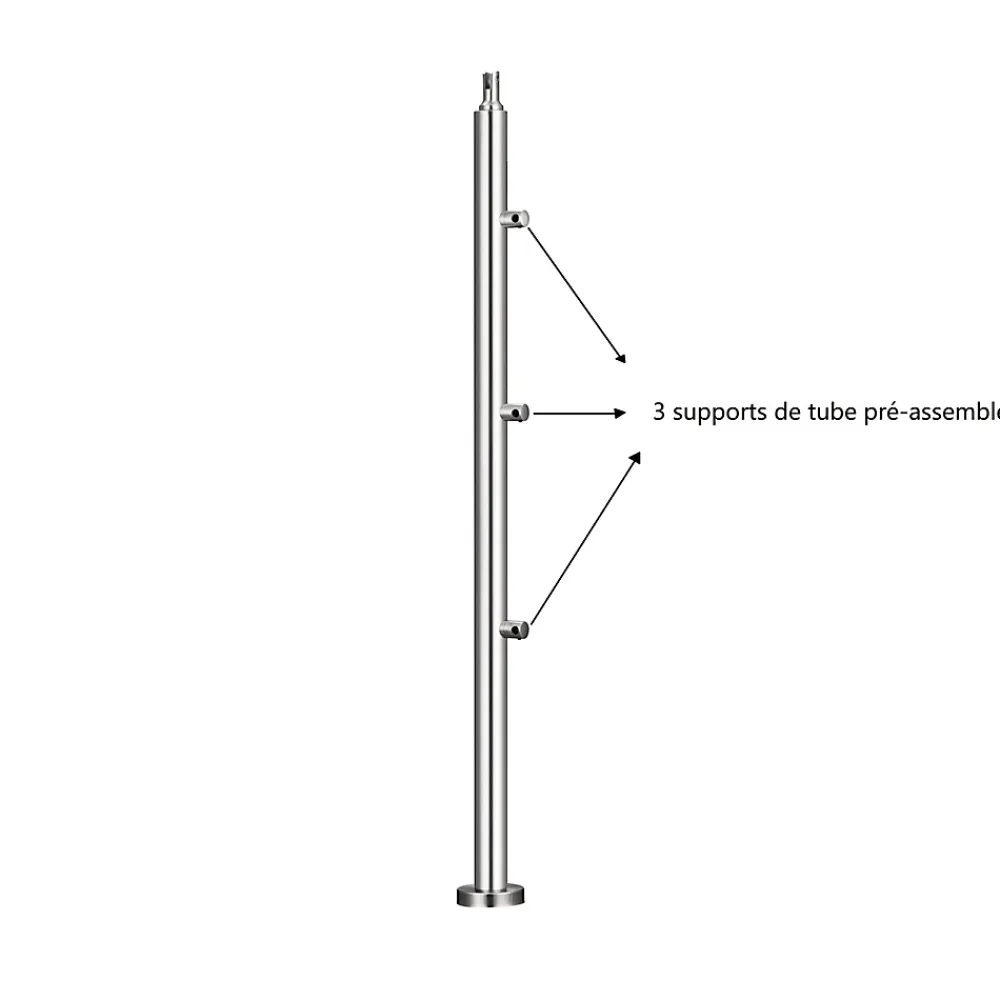 AICA Sanitaire Accessoire D'Escalier<Pack garde-corps 1.2 m avec 3 barres en inox 304 argent installation verticale by AICA