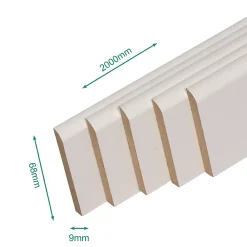 Forestea Pack promotionnel de 5 plinthes MDF revetu blanc bord arrondi 2000 x 68 x 9 mm- Moulure