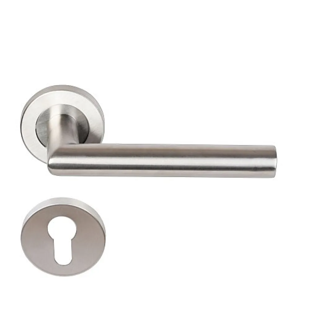 Klose Besser Poignée De Porte<Paire de Poignées de porte sur Rosaces Rondes " Elsa Angle Vif " inox 304 - +1 Paire de rosaces cylindre