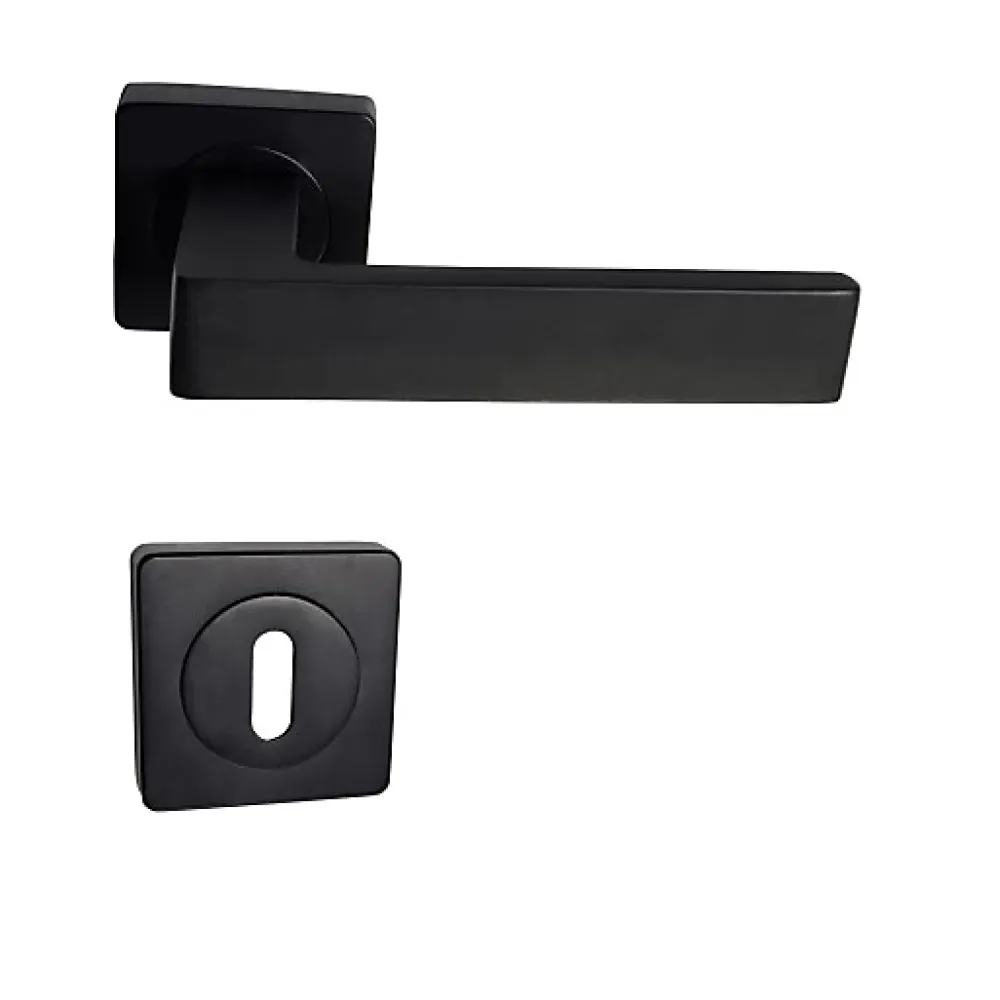 Klose Besser Poignée De Porte<Paire de Poignées de Porte sur Rosaces Aluminium Carrées noires "NATALYA" - +1 Paire de rosaces à trou de clé