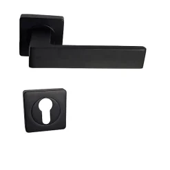 Klose Besser Paire de Poignées de Porte sur Rosaces Aluminium Carrées noires "NATALYA" - +1 Paire de rosaces cylindre- Poignée De Porte