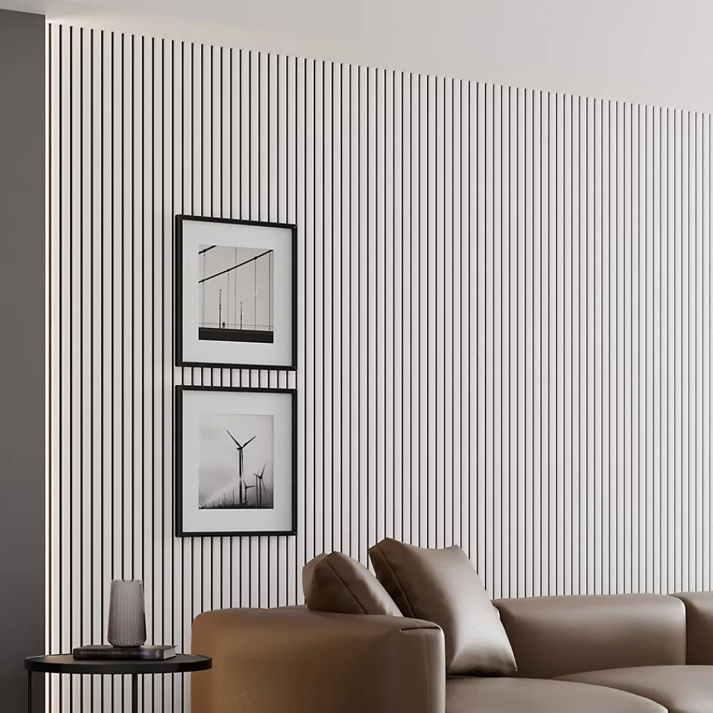 Ps Global Company Panneau Acoustique 21mm - Blanc Cuir - Feutrine Noire - 240x60cm - Lot de 2- Panneau Tasseau Bois
