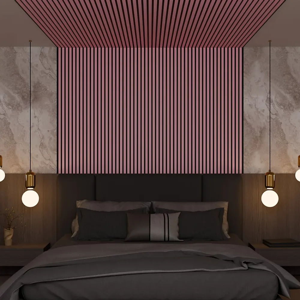 Ps Global Company Panneau Acoustique 21mm - Rose - Feutrine Noire - 240x60cm - Lot de 2- Panneau Tasseau Bois