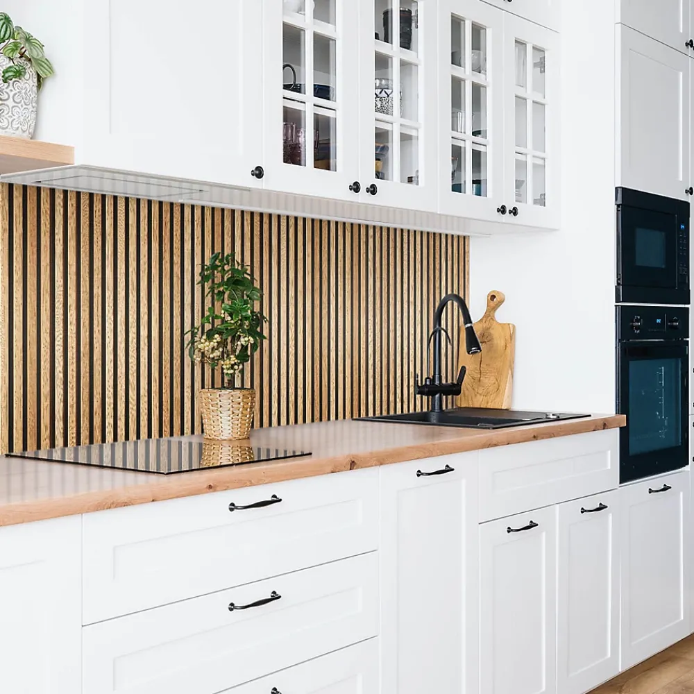 Tulup Panneau autocollant 100x50 cm Planches en bois lamelles 1 pcs- Panneau Mural Décoratif