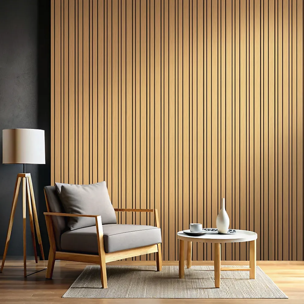 Foge Panneau Tasseau Bois<Panneau Boa en MDF fond noir, tasseaux décor chêne Saragosse L. 280 x l 60 cm, ép. 2,1 cm
