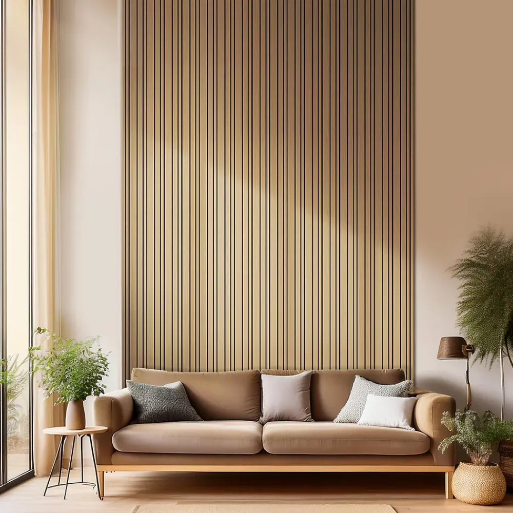 Foge Panneau Tasseau Bois<Panneau Boa en MDF fond noir, tasseaux décor chêne Saragosse L. 280 x l 60 cm, ép. 2,1 cm