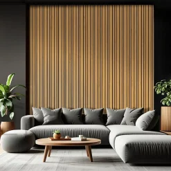 Foge Panneau Tasseau Bois<Panneau Boa en MDF fond noir, tasseaux décor chêne Saragosse L. 280 x l 60 cm, ép. 2,1 cm