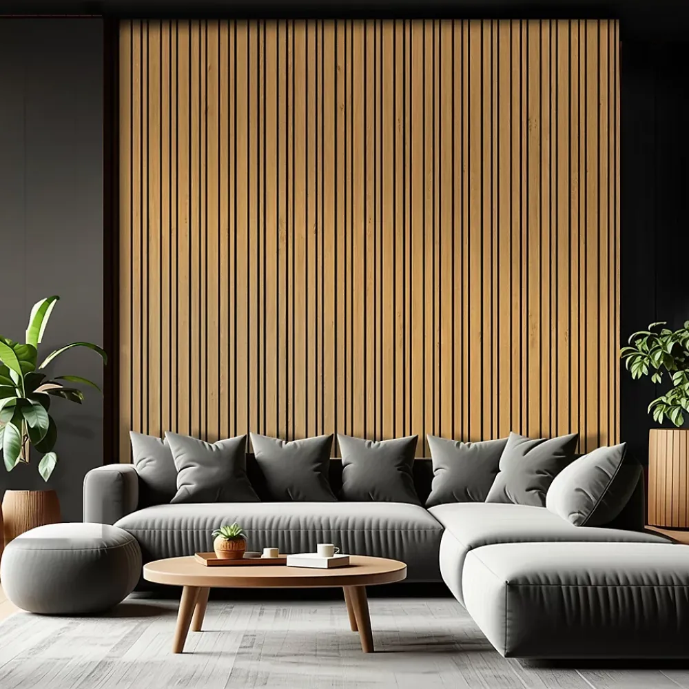 Foge Panneau Tasseau Bois<Panneau Boa en MDF fond noir, tasseaux décor chêne Saragosse L. 280 x l 90 cm, ép. 2,1 cm