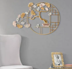 Mauro Ferretti Panneau décoratif 3D arbre en métal doré cm 91,5X3X63- Panneau Tasseau Bois