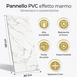 Divina Home Panneau décoratif en grès cérame effet marbre, lot de 6 pièces, revêtement mural PVC 4,3 m², finition UV, 120x60 cm, marbre noir- Panneau Mural Décoratif