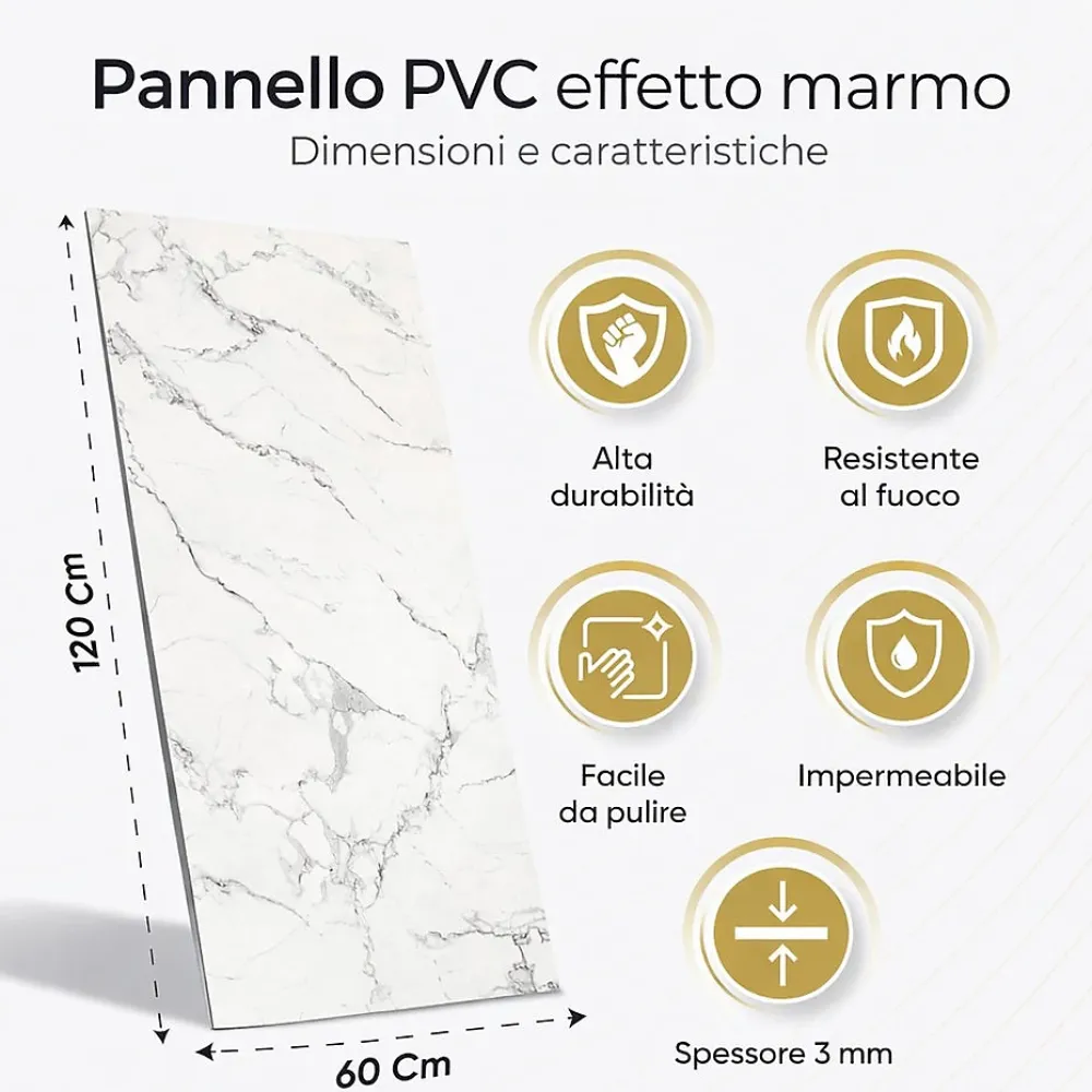 Divina Home Panneau Mural Décoratif<Panneau décoratif en grès cérame effet marbre, lot de 6 pièces, revêtement mural PVC 4,3 m², finition UV, 120x60 cm, marbre gris