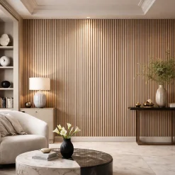 Divina Home Panneau Mural Décoratif<Panneau décoratif en PVC imitation lattes de bois, lot de 10 pièces, 120x30 cm, revêtement mural chêne