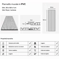 Divina Home Panneau Mural Décoratif<Panneau décoratif en PVC imitation lattes de bois, lot de 10 pièces, 120x30 cm, revêtement mural chêne