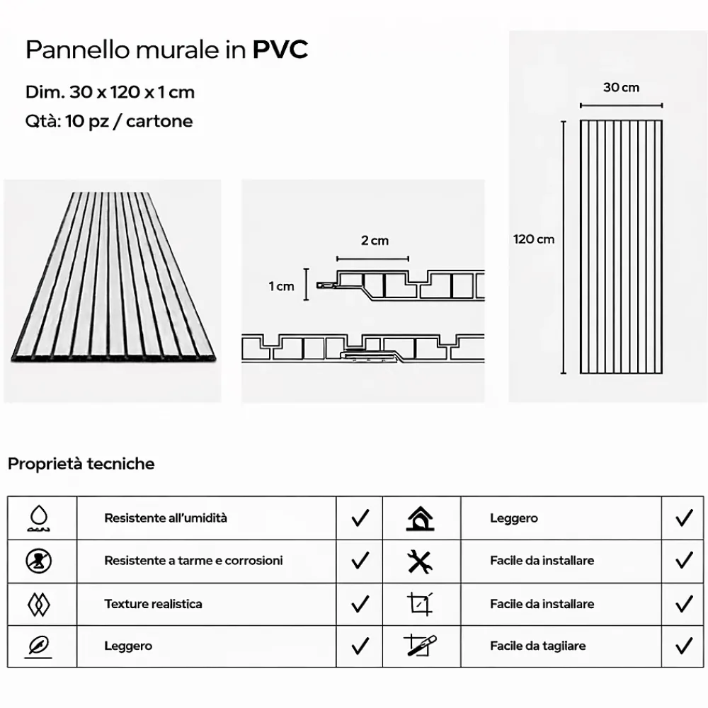 Divina Home Panneau Mural Décoratif<Panneau décoratif en PVC imitation lattes de bois, lot de 10 pièces, 120x30 cm, revêtement mural chêne