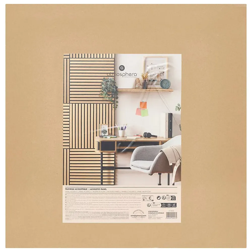 Atmosphera Créateur D'Intérieur Panneau décoratif mural Colva beige fond noir 60x60cm - Atmosphera- Panneau Tasseau Bois