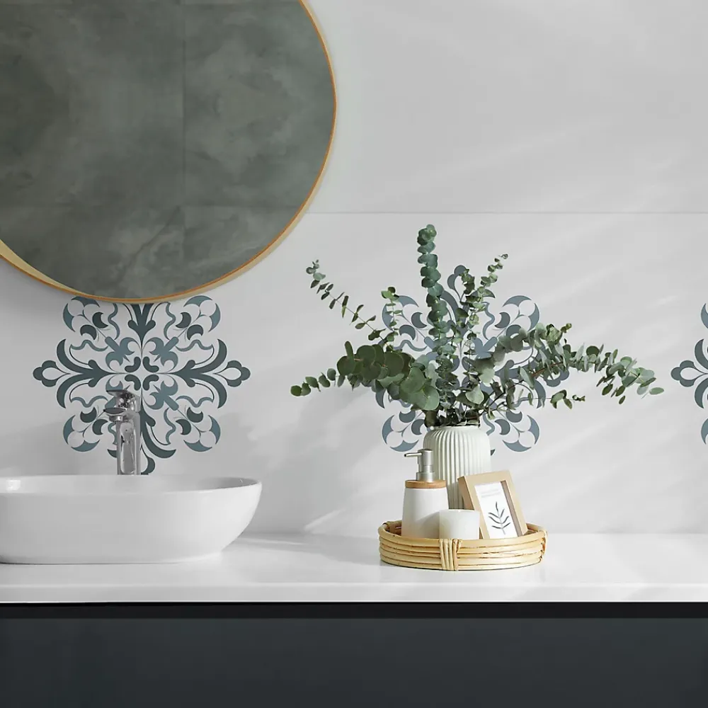 Wallfluent Panneau Décoratif Mural 50x50 cm Motif Floral Symétrique 4 pièces- Lambris Mural
