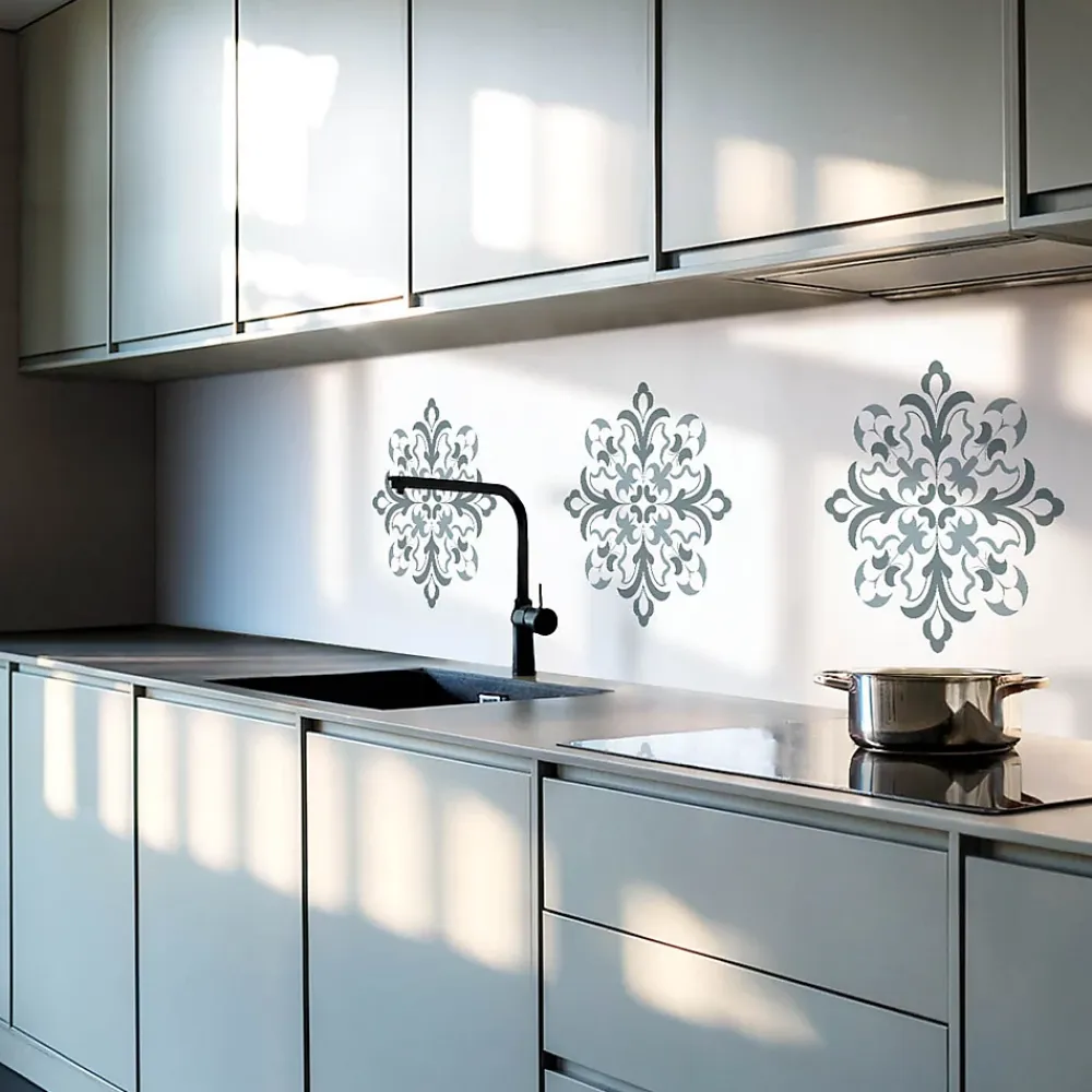 Wallfluent Panneau Décoratif Mural 50x50 cm Motif Floral Symétrique 4 pièces- Lambris Mural