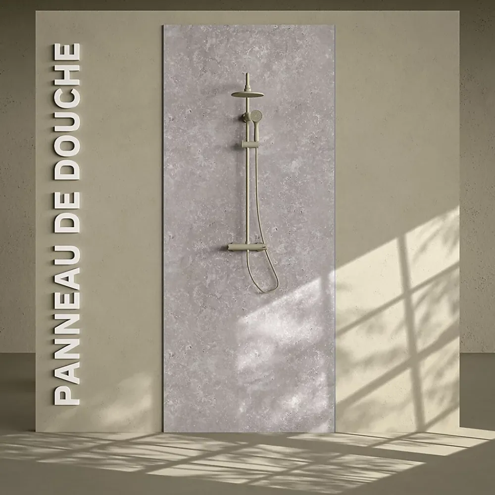 Mon Marché Déco Panneau Mural De Salle De Bains<Panneau Douche PVC Béton - L. 240 x l. 100 x ép. 1 cm