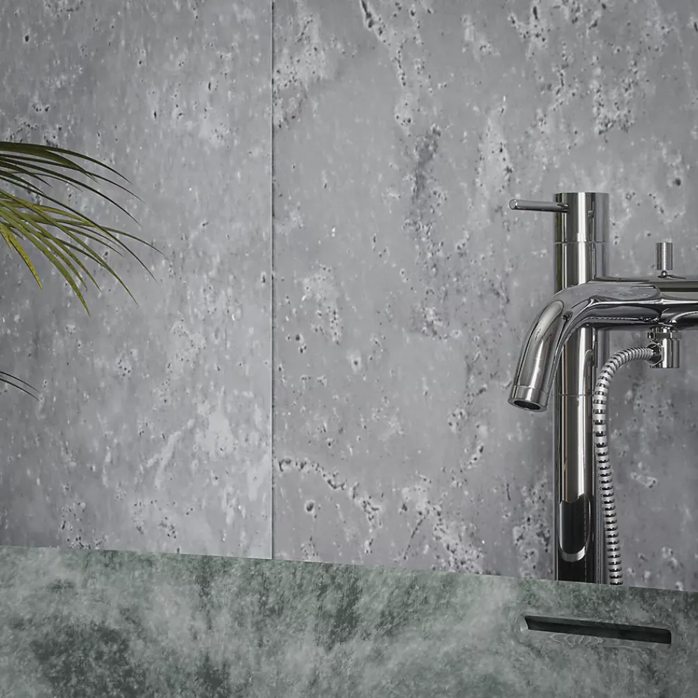 Mon Marché Déco Panneau Mural De Salle De Bains<Panneau Douche PVC Béton - L. 240 x l. 100 x ép. 1 cm