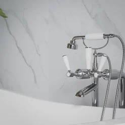 Mon Marché Déco Panneau Mural De Salle De Bains<Panneau Douche PVC Marbre Calacatta - L. 240 x l. 100 x ép. 1 cm