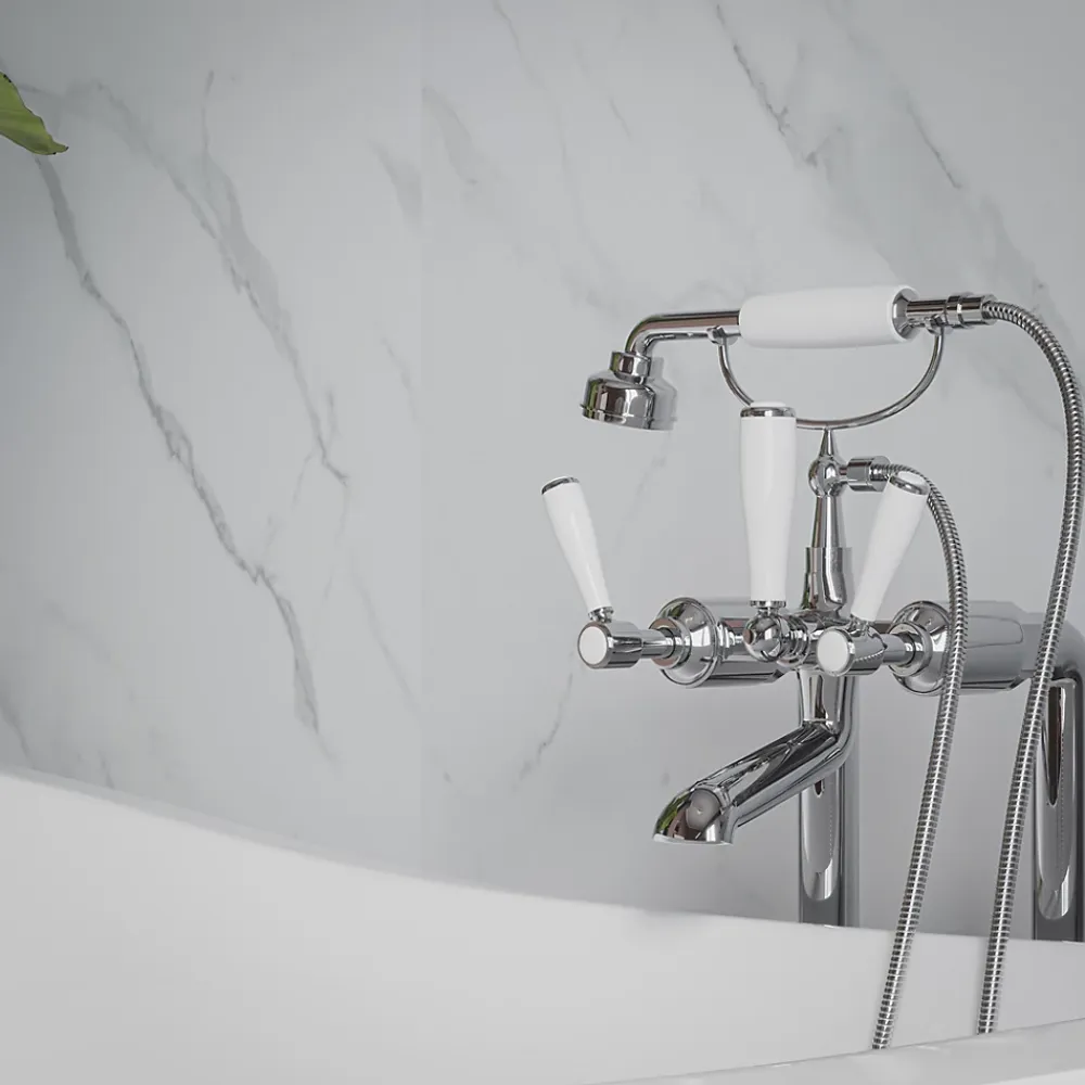 Mon Marché Déco Panneau Mural De Salle De Bains<Panneau Douche PVC Marbre Calacatta - L. 240 x l. 100 x ép. 1 cm