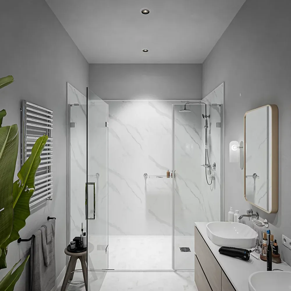 Mon Marché Déco Panneau Mural De Salle De Bains<Panneau Douche PVC Marbre Calacatta - L. 240 x l. 100 x ép. 1 cm