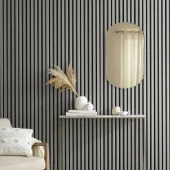 Decoon Panneau Tasseau Bois<Panneau mural acoustique tasseaux bois 250 x 30 x 1,9 cm - Lamelles placage gris fond noir - 0,75m²