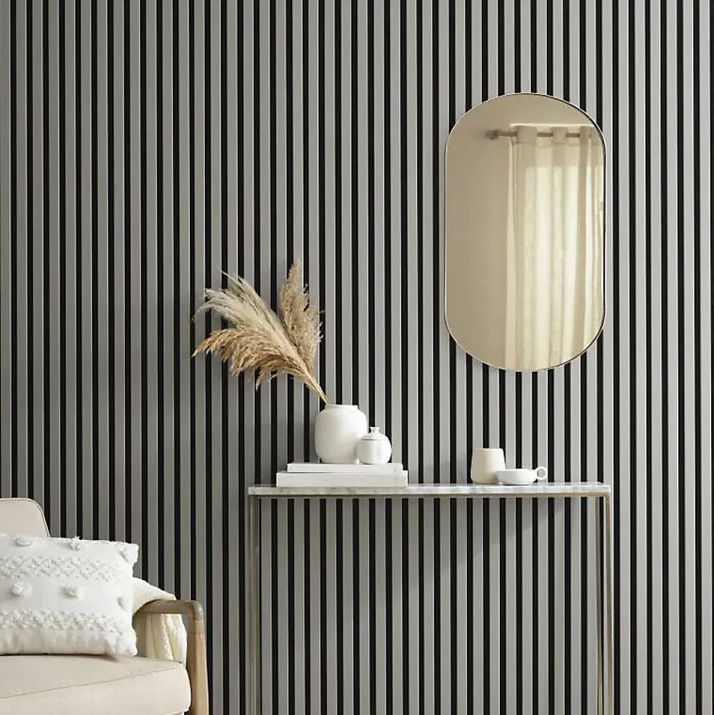 Decoon Panneau Tasseau Bois<Panneau mural acoustique tasseaux bois 250 x 30 x 1,9 cm - Lamelles placage gris fond noir - 0,75m²