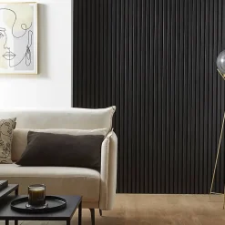 Decoon Panneau Tasseau Bois<Panneau mural acoustique tasseaux bois 250 x 30 x 1,9 cm - Lamelles placage noir fond noir - 0,75m²