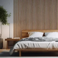 Decoon Panneau Tasseau Bois<Panneau mural acoustique tasseaux bois 250 x 30 x 1,9 cm - Lamelles chêne clair véritable sur fond gris - 0,75m²