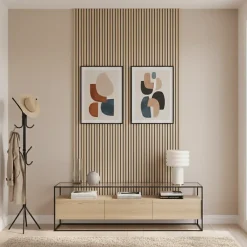 Wood&Sens Panneau mural acoustique tasseaux MDF placage chêne véritable , L.267 cm x l.57,25 cm x Ep. 19 mm- Panneau Tasseau Bois