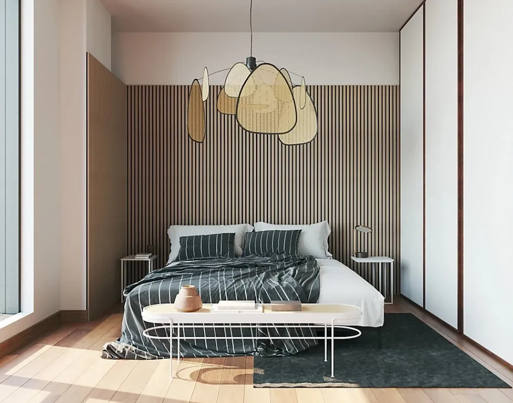 Quiet Wall Panneau Mural Acoustique en Bois - 240x60,5x2,2 cm - Noyer Naturel - A Lattes - Panneau Tasseau de Bois Naturel- Panneau Tasseau Bois