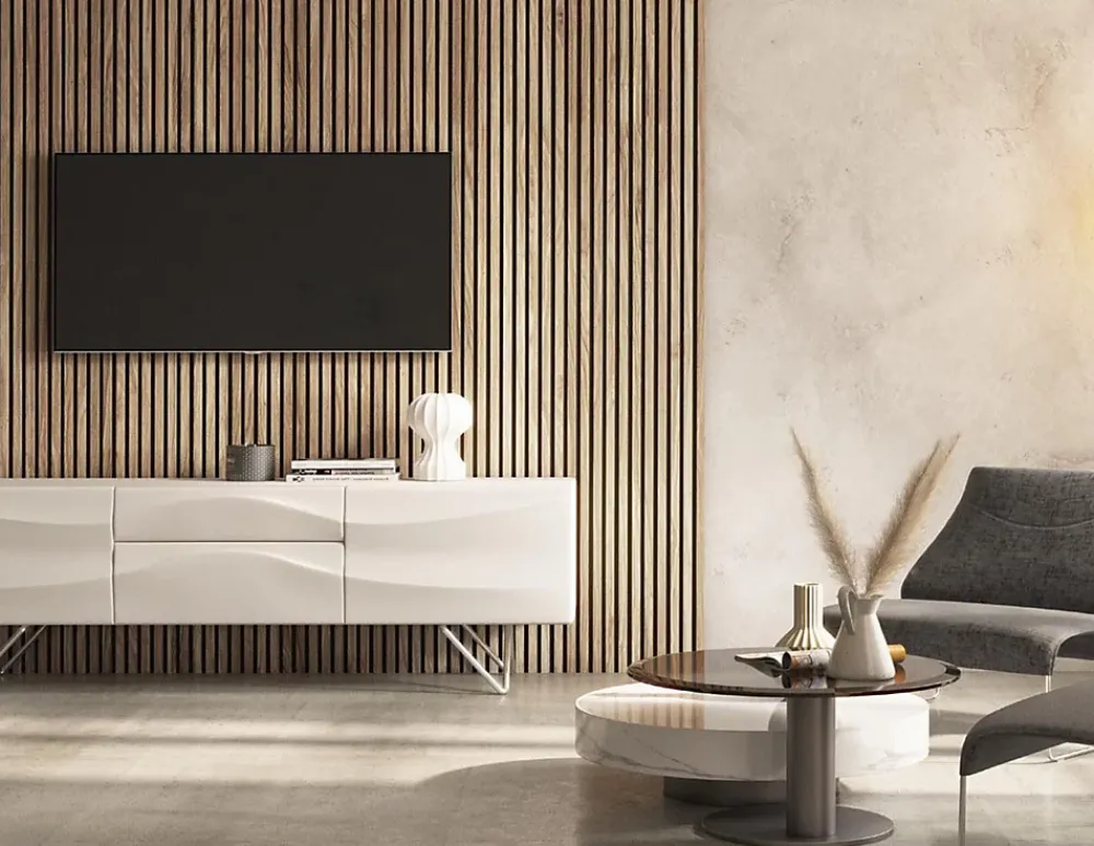 Quiet Wall Panneau Mural Acoustique en Bois - 240x60,5x2,2 cm - Noyer Naturel - A Lattes - Panneau Tasseau de Bois Naturel- Panneau Tasseau Bois