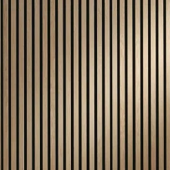 Decoon Panneau mural acoustique tasseaux bois 250 x 30 x 1,9 cm - Lamelles chêne clair véritable sur fond noir - 0,75m²- Panneau Tasseau Bois