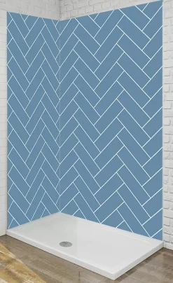 Ma nouvelle décoration Panneau Mural De Salle De Bains<Panneau mural Alu Douche Salle de Bain CHEVRON BLEU MAT DROITE 120 cm x 210 cm