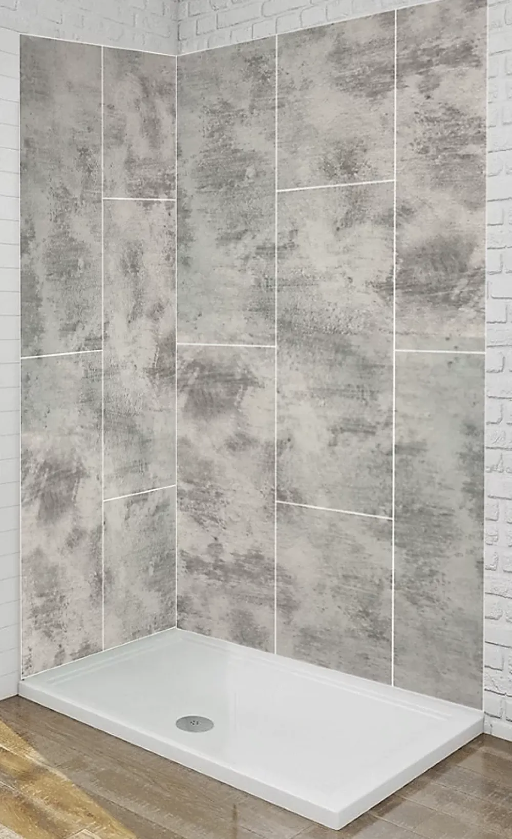 Ma nouvelle décoration Panneau mural Alu Douche Salle de Bain CIMENT BRUT MAT CARREAUX XL 120 cm x 210 cm- Panneau Mural De Salle De Bains