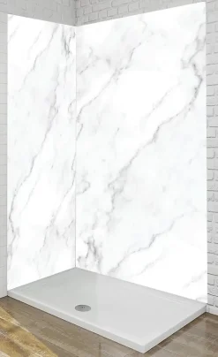 Ma nouvelle décoration Panneau Mural Alu Douche salle de bain MARBRE BLANC Mat 120 cm x 210 cm Ma Nouvelle Déco- Panneau Mural De Salle De Bains