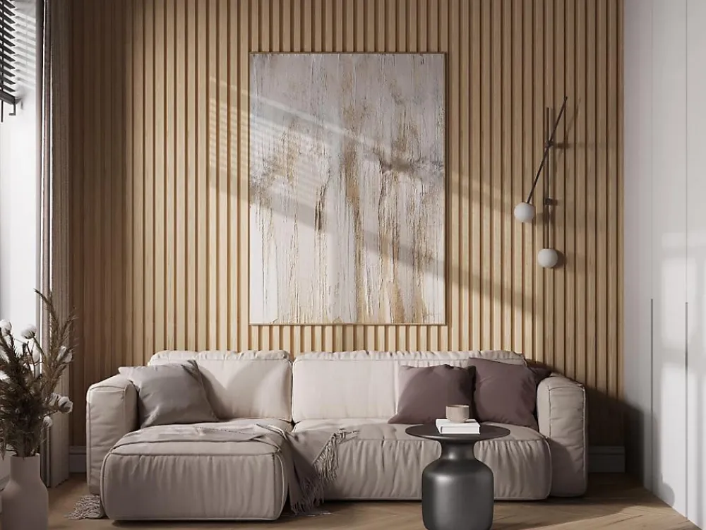 Vente-unique Panneau mural 3D - Pack de 2.83 m² - Coloris bois naturel - Lot de 8 pièces - FLINT- Panneau Mural Décoratif