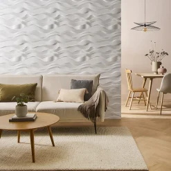 Panneau mural 3D blanc en polystyrène Vertigo motif Vagues en relief 60x60 cm Ép.9 mm- Plaquette De Parement|Plaquette De Parement
