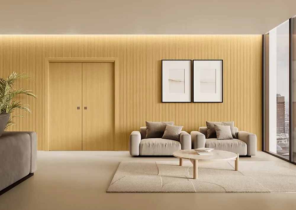 Hardwarexchange Panneau mural 3D MIDDLE WAVY 2760X750X12 mm chêne foncé satiné- Panneau Tasseau Bois