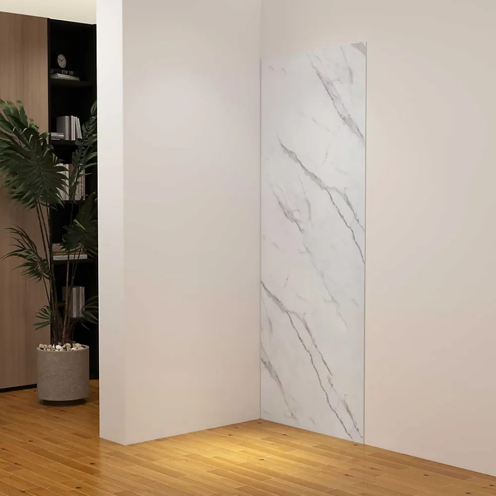 AICA Sanitaire Panneau mural de douche effet blanc marbre 100 x 210 cm mural aluminium - Étanche, durable et facile à nettoyer- Panneau Mural De Salle De Bains
